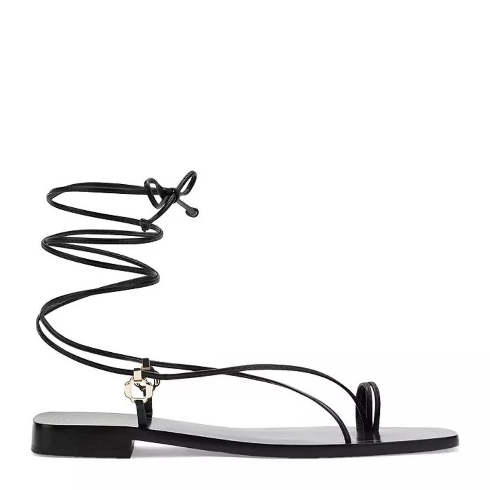 New! Larroud Portofino Ankle Tie Toe Ring Flat Sandals Bright Orange Sz 7 DD531
